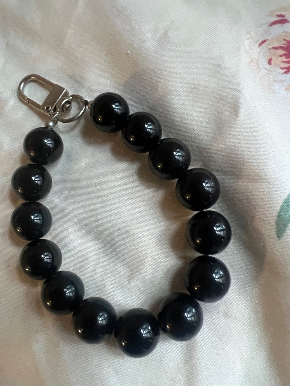 Black Beaded Keychain Wristlet